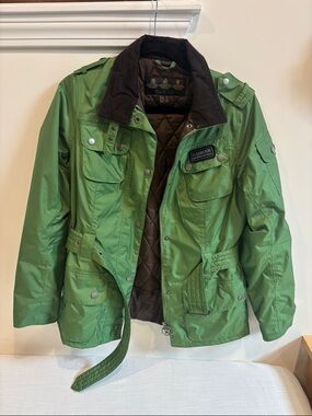 Barbour Green Utility Field Jacket with Brown Corduroy Collar